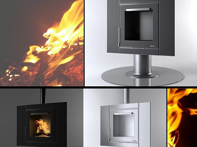 Stylish Modern Fireplace Models Featuring Flames Metal Stands And Black Silver Finishes 3d model