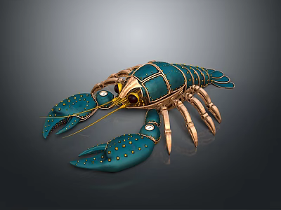 Intricate Teal Lobster Ornament With Gold Body Accents And Jeweled Details 3d model