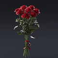 Fresh Red Roses Flower Bouquet With Green Leaves Tied In Red Ribbon