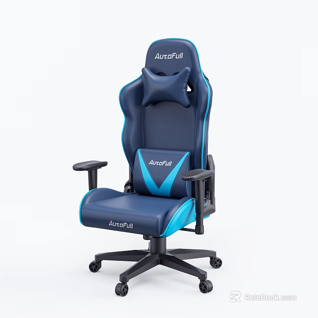 Ergonomic Aurafull Blue Office Chair with Light Blue Accents Headrest Armrests and Wheels 3d model 
