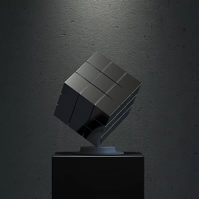 Black Cube Shaped Decorative Ornament Set With Sturdy Base For Modern Home Decor 3d model