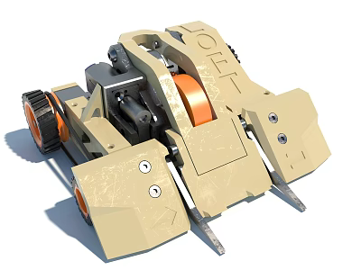 Beige Industrial Mechanical Device With Orange Wheels Gears And Metal Parts 3d model