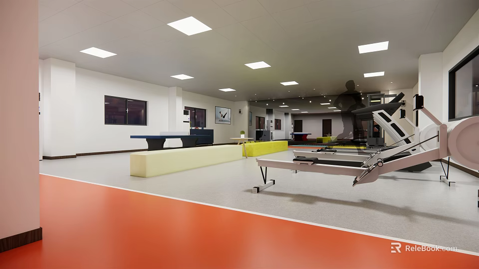 Modern Fitness Gym With Rowing Machines And Open Workout Space 3d model 