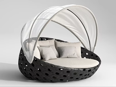 Outdoor Sofa With Black Perforated Frame White Canopy And Light Gray Cushions 3d model