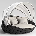Outdoor Sofa With Black Perforated Frame White Canopy And Light Gray Cushions