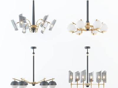 Stylish Modern Chandeliers With Spherical Glass Shades And Metal Frames 3d model