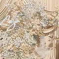 Elegant Wedding Floral Installation With Drapery Chandeliers And Candles Backdrop