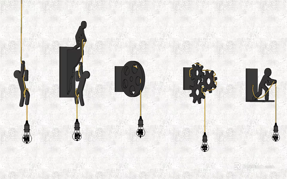 Modern Wall Lamps With Unique Designs Featuring Hanging Bulbs And Decorative Elements 3d model 