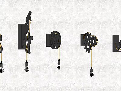 Modern Wall Lamps With Unique Designs Featuring Hanging Bulbs And Decorative Elements 3d model