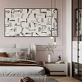 Elegant Modern Bedroom Interior With Chandelier Abstract Wall Art And Layered Pillows