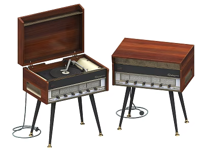 Vintage Wooden Record Player And Audio Equipment With Classic Design Features 3d model