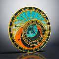 Circular Commercial Equipment With Golden Frame Zodiac Symbols Blue Orange Interior And Pointers