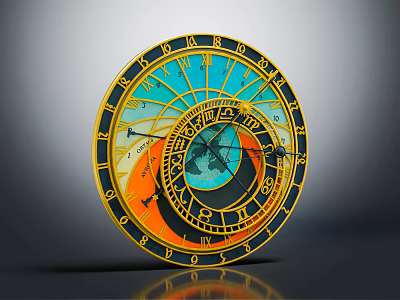 Circular Commercial Equipment With Golden Frame Zodiac Symbols Blue Orange Interior And Pointers 3d model