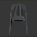 Gray Plastic Chair With Armrests Vertical Slats And Hollow Seat Design