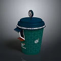 Teal Coffee Cup With Decorative Lid Patterned Body And Text Sleeve