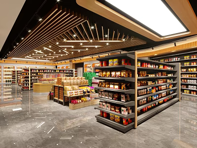Supermarket With Well Organized Shelves Various Products Bright Lighting And Spacious Aisles 3d model