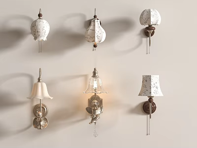 Various Decorative Wall Lamps With Stylish Lampshades And Metal Bases For Home Decoration 3d model