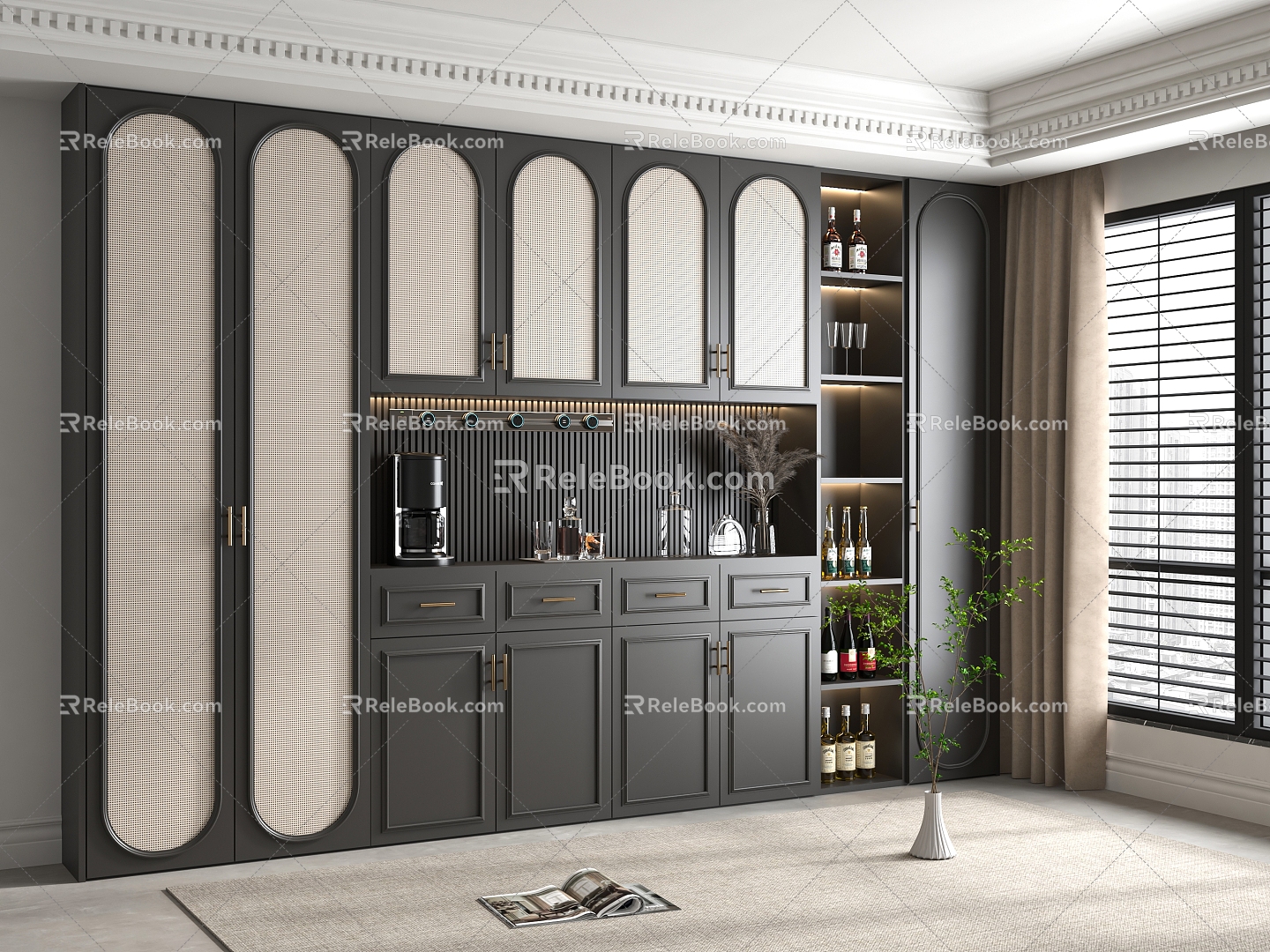 French Wine Cabinet Semi-open Display Cabinet Sideboard Metal Solid Wood 3d model