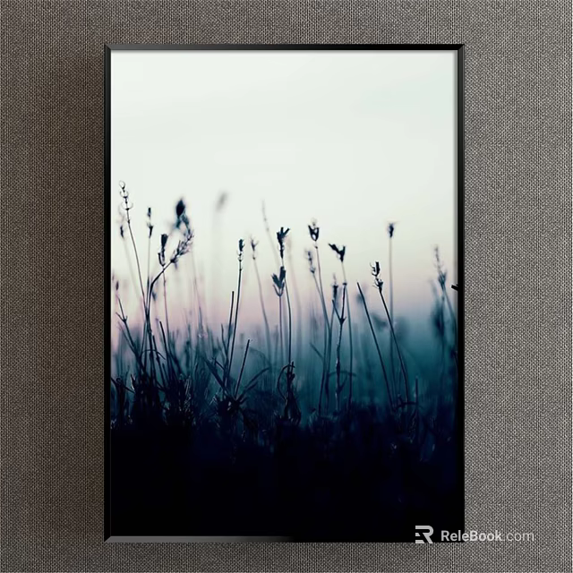 Minimalist Botanical Plant Painting With Silhouette Grass In Misty Morning Light 3d model 