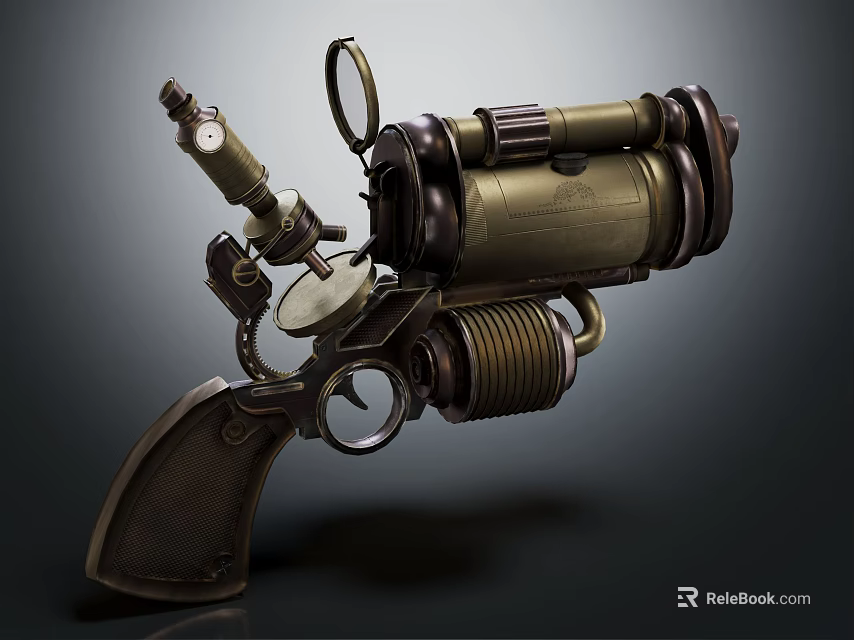 Steampunk Revolver With Mechanical Design Vintage Metal Components And Aiming Scope 3d model 
