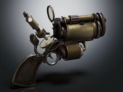 Steampunk Revolver With Mechanical Design Vintage Metal Components And Aiming Scope 3d model