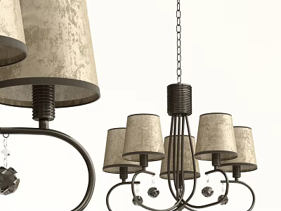 Vintage Chandelier With Multiple Fabric Shades Metal Frame And Hanging Chain 3d model