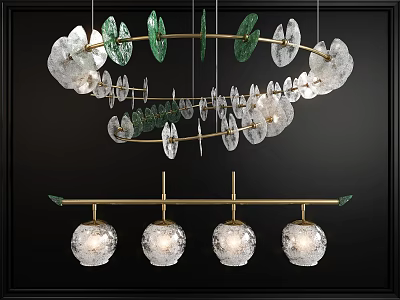 Elegant Modern Crystal Chandelier With Golden Frame And Green Leaf Accents 3d model