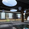 Modern SPA Sauna Interior With Indoor Pool Marble Walls Green Plants And Comfortable Seating