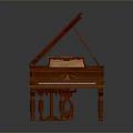 Elegant Wooden Grand Piano With Open Lid Black White Keys And Carved Legs For Home