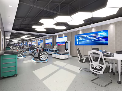 Auto Parts Specialty Store with Modern Display Area Wheels Tools and Workbenches 3d model