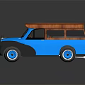Vintage Blue Station Wagon With Wooden Roof And Classic Design Features
