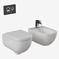 Modern White Toilet With Washbasin Faucet And Wall Mounted Flush Panel