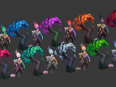 Fantasy Game And Movie Characters With Colorful Tree Structures And Diverse Costumes 3d model