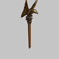 Golden Eagle Themed Scepter Weapon With Spread Wings And Sculpted Column Base 3d model