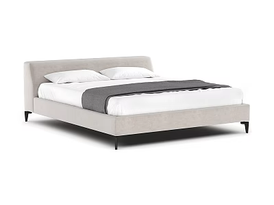 Modern Light Gray Upholstered Double Bed With White Pillows Gray Throw Blanket Black Legs 3d model