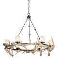 Antler Chandelier With Circular Design And Candle Shaped Lights Hanging By Metal Chains