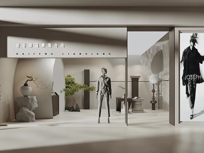 Modern Fashion Clothing Store Interior Design With Mannequins Green Plants And Stylish Decor 3d model