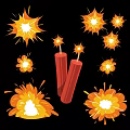 Vibrant Firecracker And Explosion Silhouette With Orange Yellow Sparks On Black Background