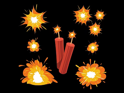 Vibrant Firecracker And Explosion Silhouette With Orange Yellow Sparks On Black Background 3d model
