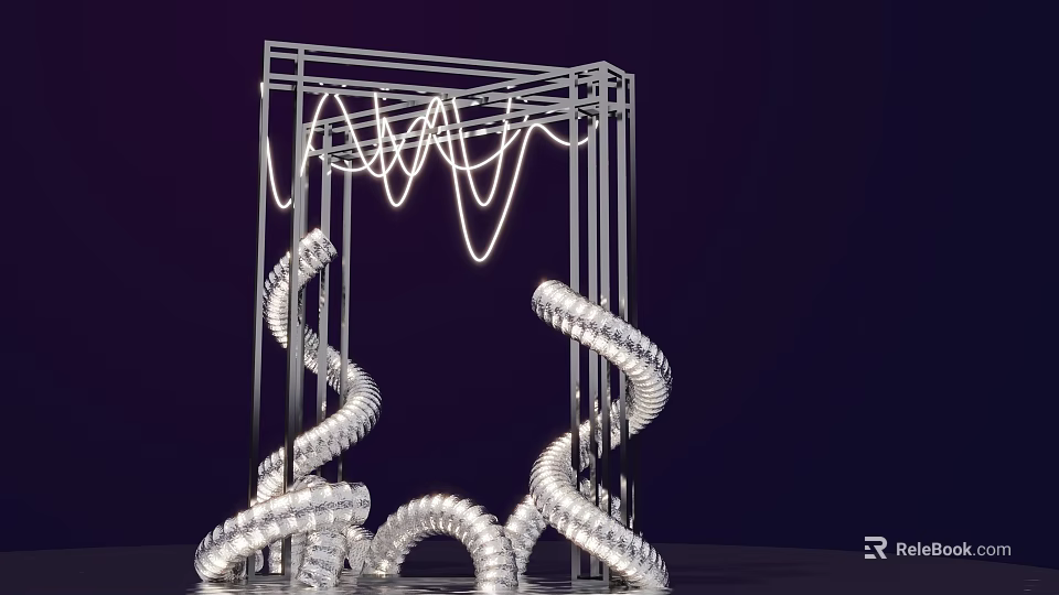 Creative Modern Photo Spot With Metal Frame And Illuminated Spiral Design 3d model 