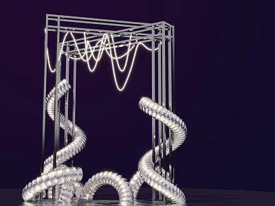 Creative Modern Photo Spot With Metal Frame And Illuminated Spiral Design 3d model