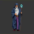 Mystical Man In Blue Robe With White Beard Holding Crystal Staff