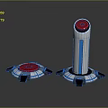 Cylindrical Equipment With Red Top Blue Light Strip And Base Stand Design Structure