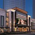 Grandstone Plaza Commercial Complex Modern Facade With Large LED Screen Skyscrapers And Evening Lighting