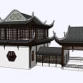 Chinese-style ancient pavilion gallery combination building 3d model