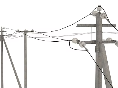 Essential Road Facilities Supporting Electrical Networks With Utility Poles And Power Lines 3d model