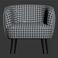 Stylish Single Seater Sofa With Black And White Checkered Pattern Curved Design And Metal Legs