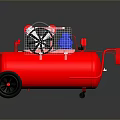 Red Air Compressor Tank With Wheels Blue Components And Metal Mesh Guard