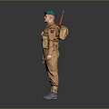 Man In Brown Military Uniform With Green Beret Holding Rifle And Gear