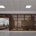Traditional Chinese Medicine Hall Interior With Wooden Shelves Counter And Marble Floor